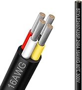 16 Gauge 4 Conductor Electrical Wire, 16.5FT 16AWG Black PVC Stranded Tinned Copper 4 Wire Cable,...