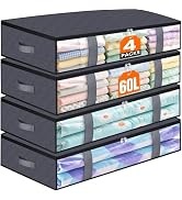 TasticTotes Under Bed Storage Containers, 4 Pack Blanket Storage Bags, Collapsible Storage Bags w...