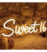 SYLHOME Sweet 16 LED Neon Light Sign Sweet Girls Adults Bedroom Happy 16th Birthday Party Wall De...