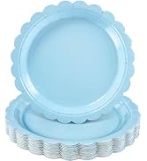 NatNarr 30 Pcs Light Blue Plates 9 Inch Disposable Scalloped Blue Plates Baby Blue Dessert Plate ...