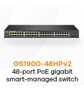 Zyxel 48-Port PoE Gigabit Switch | Smart-Managed | 24x PoE+ @170W | 2x SFP | Rackmount [GS1900-48...
