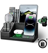 KINGFOM Leather Desk Organizer with Charging Station Multi-Functional Phone Pen Pencil Holder for...