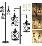 GHOOCEMLUX Dimmable Floor Lamp, Farmhouse Standing Lamp with Elegant Metal Cage, Industrial Tall ...