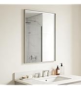 Bathroom Mirror for Wall, 36x24 Inch Metal Framed Mirror, Brushed Nickel Rectangle Mirror, Bathro...