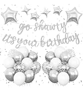 Silver Go Shawty It's Your Birthday Banner Balloons Set, Glitter Happy Birthday Banner with Silve...