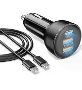 3-Port USB C Car Charger for iPhone 17/Air/16/16e/15 Pro Max Plus, 70W PD&QC Fast Charging USB-C&...