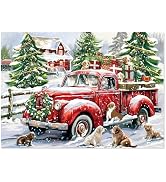 Motiloo 500 Piece Jigsaw Puzzle for Adults -Christmas Red Vintage Truck Box- Holiday Winter Dogs ...