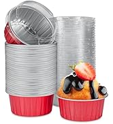 Eoonfirst 50pcs Mini Disposable Foil Ramekins with Lids 5oz, Aluminum Foil Round Cupcake Liners M...