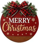Merry Christmas Wreaths for Front Door - Welcome Door Hanger Sign with Bow, Greenery & Red Berrie...