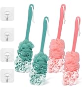 4Pack Back Scrubber for Shower Loofah with Long Handle, Shower Brush for Body, 17? Loofah on a St...