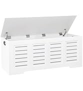 DINZI LVJ Storage Chest, 47.3” Wooden Toy Box with 2 Safety Hinges, Retro Entryway Shoe Storage B...