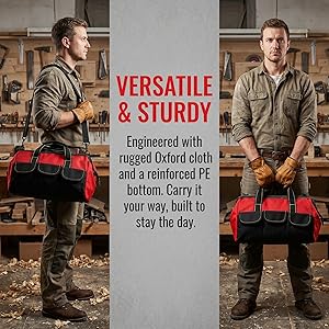 Wide Mouth Tool Bag, Collapsible Tool Tote with Waterproof Coating