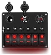 Nilight 6 Gang ON Off Rocker Switch Panel Red Backlit 12V 24V LED Digital Voltmeter 3.1A Dual USB...