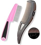 Dandruff Comb, Stainless Steel Fine Tooth Lice/Flea/Psoriasis Comb, Scalp Oil Buildup Removal Wid...