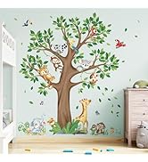 decalmile Large Jungle Animal Tree Wall Decals Giraffe Koala Leopard Safari Wall Stickers Baby Nu...