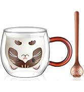 ecooe Cute Cat Mug Glass Coffee Cup 9.4oz Double Walled Glass Mug Cappuccino Latte Glass Cup with...