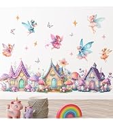 Amaonm Cartoon Princess Butterfly Girls Room Wall Decal Flower Angel with Rainbow Castles Wall St...