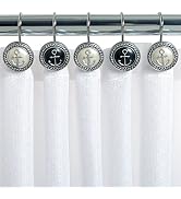 Chictie 12 Piece Vintage European Style Nautical Black&White Anchor Decorative Shower Curtain Hoo...