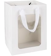 MOXARYSU 3 Pcs White Gift Bags with Clear Window: 9.8x5.1x7.1 Inch Medium Kraft Paper Bags with H...