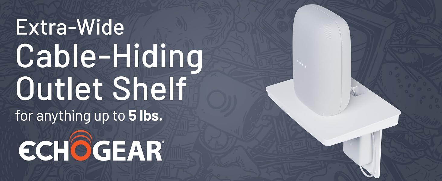 Extra-wide cable hiding outlet shelf