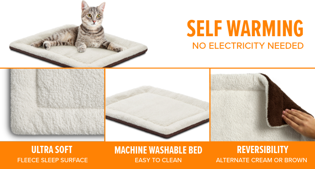 self warming heated bed indoor with soft sleep surface,machine washable, no electricity needed