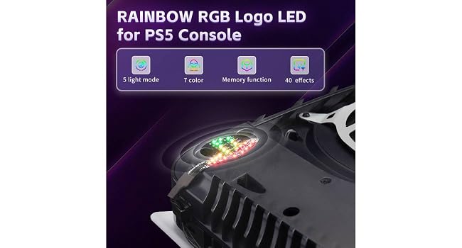 eXtremeRate 7 Colors 40 Effects RGB Rainbow Logo LED Kit for PS5 Disc & Digital Edition Console