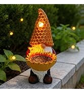 EverZenHub Sunflower Gnome Statue with Solar LED Lights, Solar Powered Garden Gnome for Outdoor D...