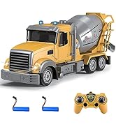 Fistone RC Cement Mixer Construction Toys, 6 Channel Construction Truck Toys with Lights, 1:24 El...
