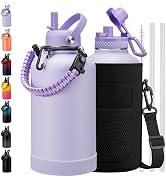 Half Gallon Water Bottle with Straw - Pop Up Lid, Carrying Pouch, Paracord Handle, Silicone Boot,...