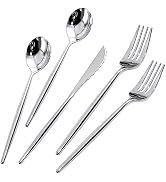 Rubtlamp 180 Pcs Silver Plastic Silverware, Silver Utensils Heavy Duty, Elegant Silver Plastic Cu...