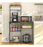 3IngSeagulls Bakers Rack with Power Outlet, Kitchen Microwave Stand with 10 S-shaped Hooks, 6-Tie...