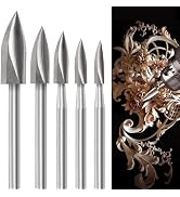Wood Carving Tools for Rotary Tool, 5 PCS HSS Woodworking Tools Engraving Drill Bit Set Wood Craf...