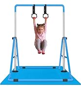 WATBKHE Gymnastics Bar Adjustable & Foldable Training Kip Bar with Rings and Mats, Sturdy Gymnast...
