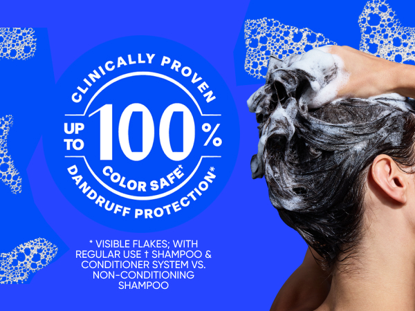 Clinically proven up to 100% color safe, dandruff protection