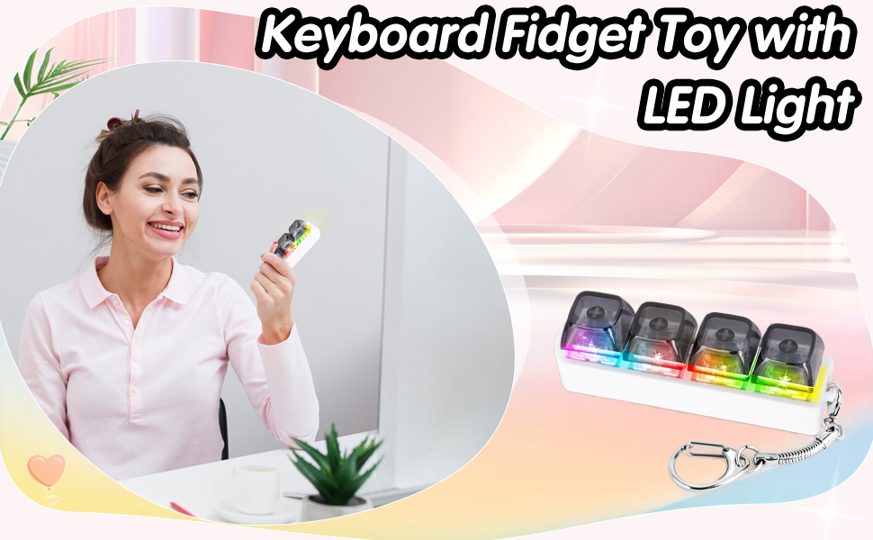 Keyboard Fidget Toy for Adults Keyboard Clicker with LED Light Keychain
