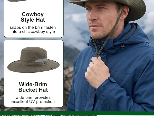Connectyle Men's Sun Hat UPF 50+ Sun Protection Fishing Hiking Hat Cowboy Bucket Hat