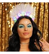 JEAIRTS Light Up Birthday Crown Headband Silver Led Pearl Hair Hoop with Veil Glowing Happy Birth...