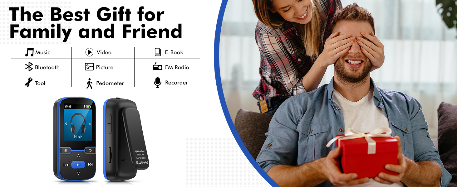 64GB Clip MP3 Player with Bluetooth 5.3, Portable Music Player with Voice Recorder