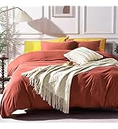NEXHOME PRO Organic Jersey Knit Cotton Duvet Cover Set - Queen Rust Red 3pcs Bedding Sets Soft Br...