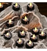 Wondise 12 Pack Black Battery Operated LED Candles with Ghost Design, 6H Timer, Indoor Halloween ...