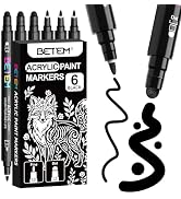 Betem 6 Black Dual Tip Acrylic Paint Markers, Fabric Decorating Kits Premium Water-Based Acrylic ...