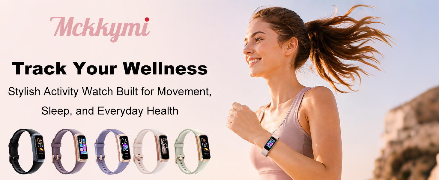 Woman running with a fitness tracker for activity, sleep, and wellness.