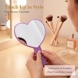 purple rhinestone hand mirror bling rhinestone heart mirror sparkly heart hand mirror