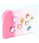 ECHSRT Cute Pencil Case for Girls,Silicone Pencil Pouch with Personality DIY Holes and 10 Charms,...