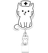 Cute Cat Badge Reel, RN Badge Buddy, Funny Cat ID Work Badge Holder with Retractable Alligator Cl...