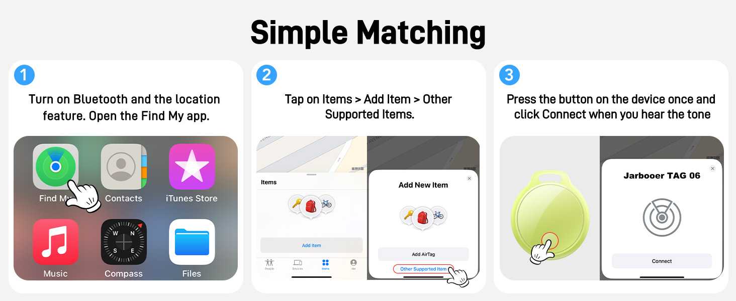 Text reads 'Simple Matching'. App interface mockup showing multiple screens with clean, minimal design and icons for matching functionality.