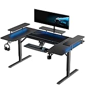 EUREKA ERGONOMIC Standing Desk with Keyboard Tray,U-Shaped 74 Inch Large Gaming Desk,Electric Hei...