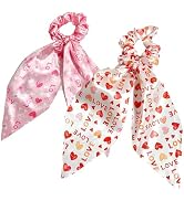 2Pcs Valentines Satin Scrunchies Hair Scarf Scrunchies for Women Plain Bow Scrunchie Color Fabric...