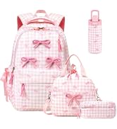 Similove Backpack for Girls, Corduroy 4PCS Bow Girls Backpack with 14oz Insulated Water Bottle, L...