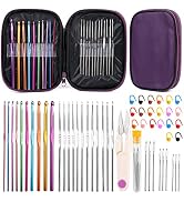 IMZAY 54 Pcs Crochet Hooks Set, Crochet Needles Set with Purple Storage Case, Ergonomic Knitting ...